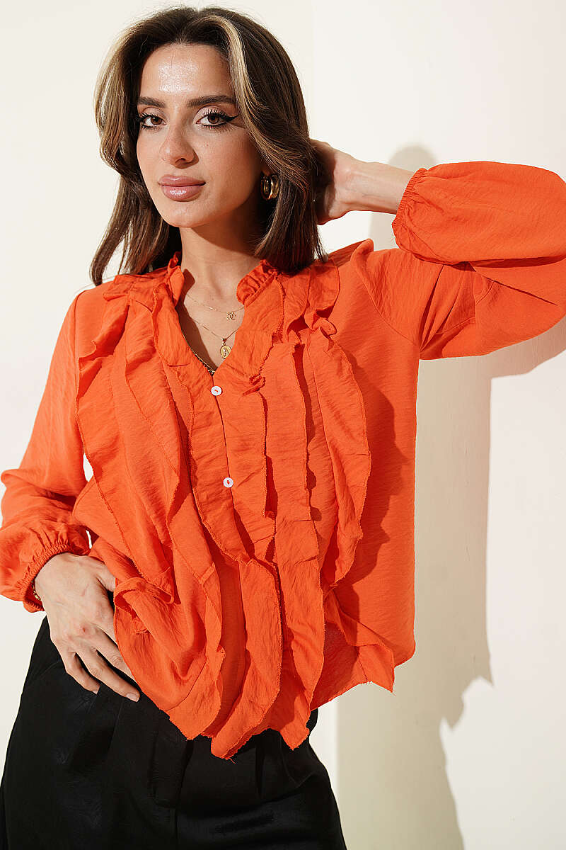 Women's Ruffled Lantern Sleeve Shirt